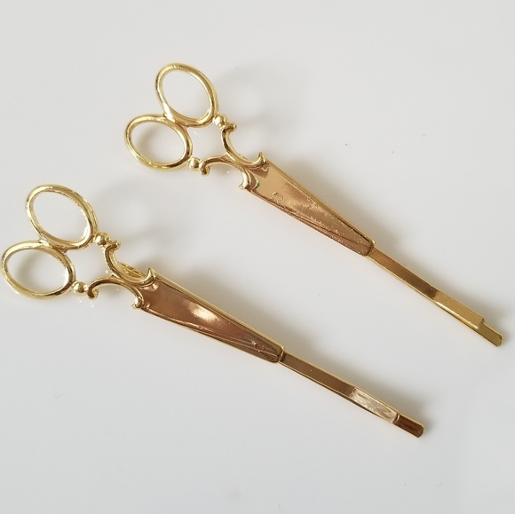Hair Clips Novelty Gold Scissors set of 2 - Picture 2 of 5